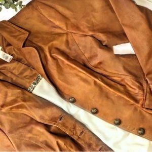 ~NEW~ Liz & Co. Petite - 100% Leather Women's Jacket - Caramel Brown